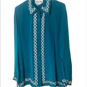 DVF DIANE VON FURSTENBERG VINTAGE SILK BLOUSE SIZE LARGE